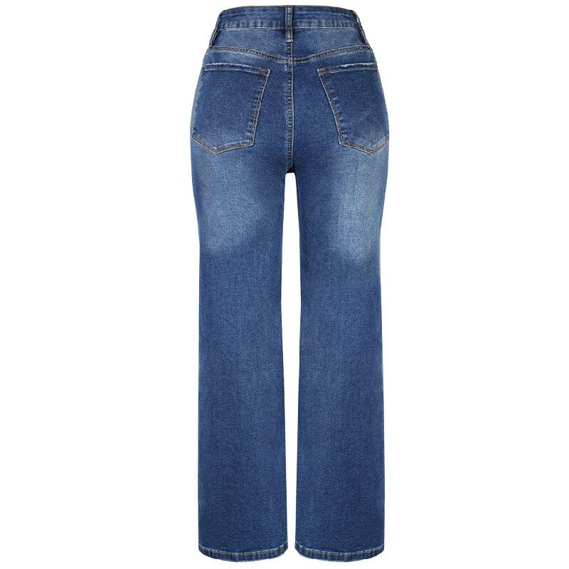 Kadın Yüksek Esnek Denim Kot Bayan Günlük Düz Pantolon Tam Boy Pantolon Pantalones de mujer