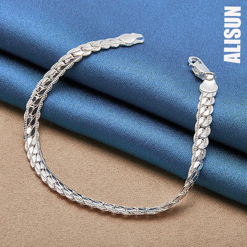 925 Sterling sølv 6 mm sidekjedearmbånd Fasjonable bryllupssmykker