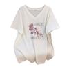 Plus Size V-Neck Mid-Length Short-Sleeve T-Shirt for Women (200/300/350 Jin) - New Style Slim Fit