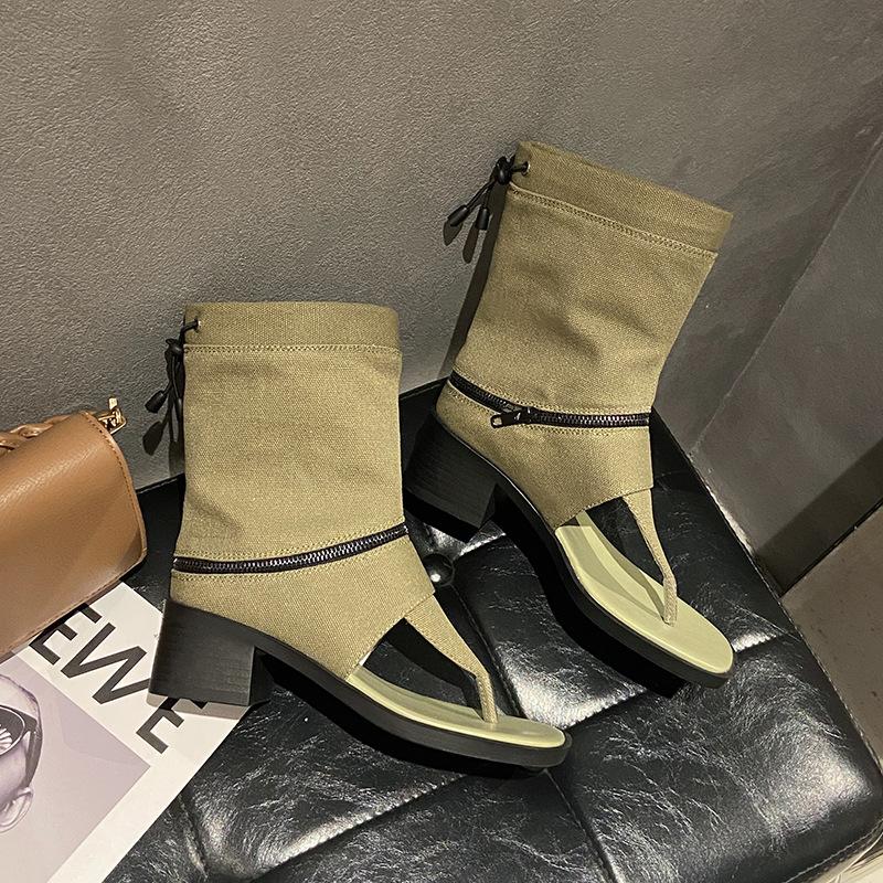 

Ботильоны в елочку весна-лето 2025 новая мода открытый носок внутренняя высота увеличение кожаные ботильоны два способа носки ботфорты сандалии 40 армия зеленый