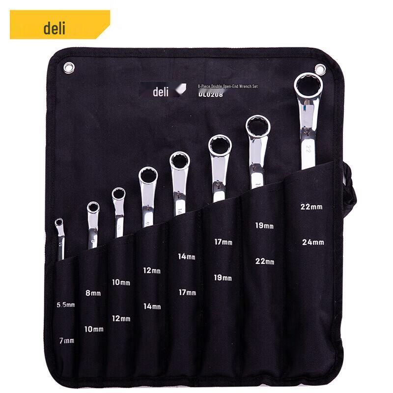 Deli 8-Piece Chrome Vanadium Steel Double Ring Wrench Set