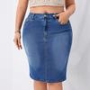 Women's Pencil Denim Skirt Plus Size Knee Length Stretch High Waisted Bodycon Jean Skirt with Pockets Casual Summer Zip Fly Midi Denim Skirt for Women