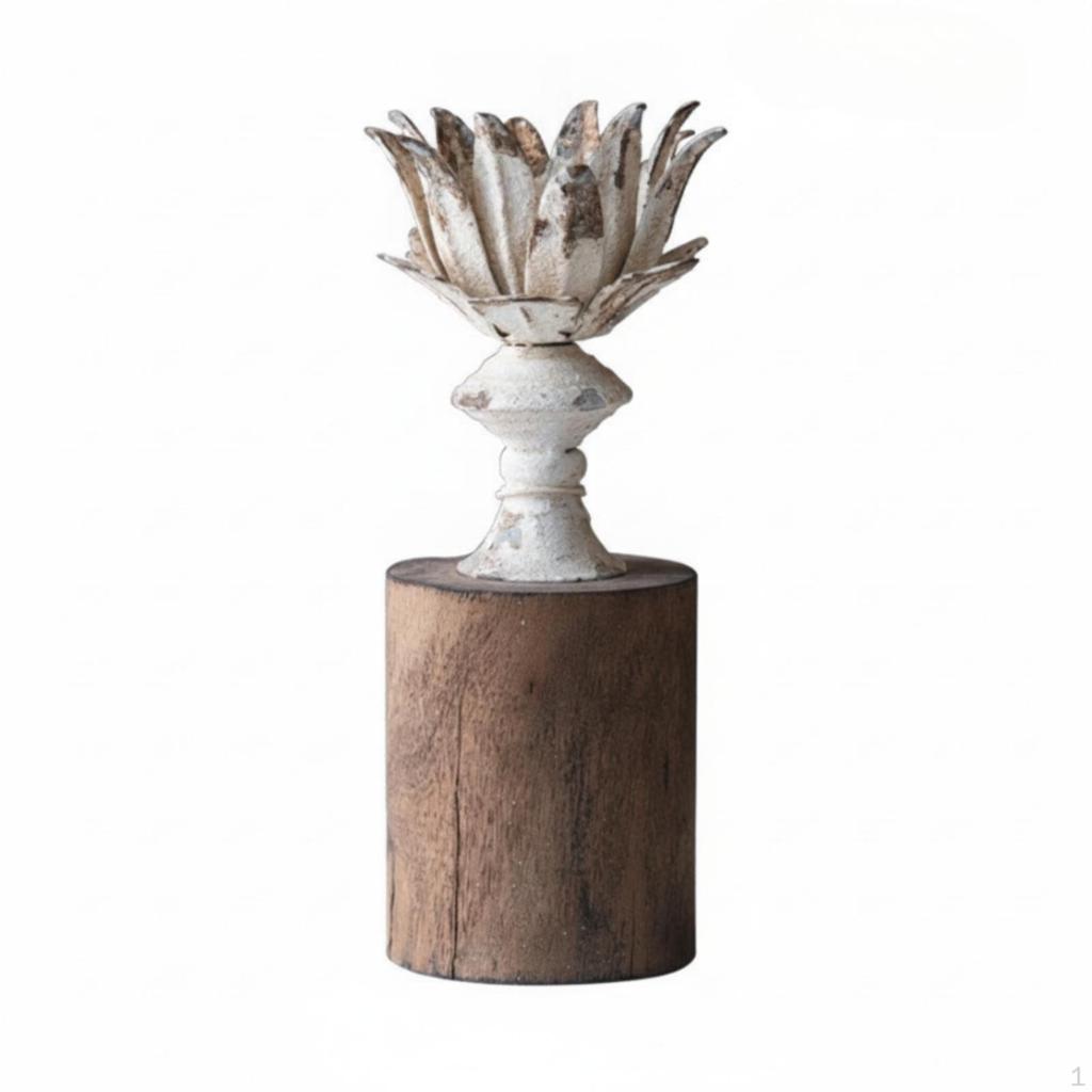 Candle Holder Distressed with Wood Base Tabletop Table Decor for Mantel