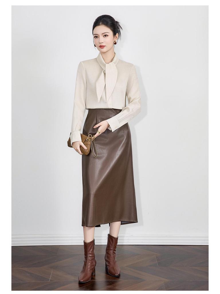 Tencel Wool Rabbit Ear Collar Lace-up Long Sleeve Women's Shirt for Autumn/Winter