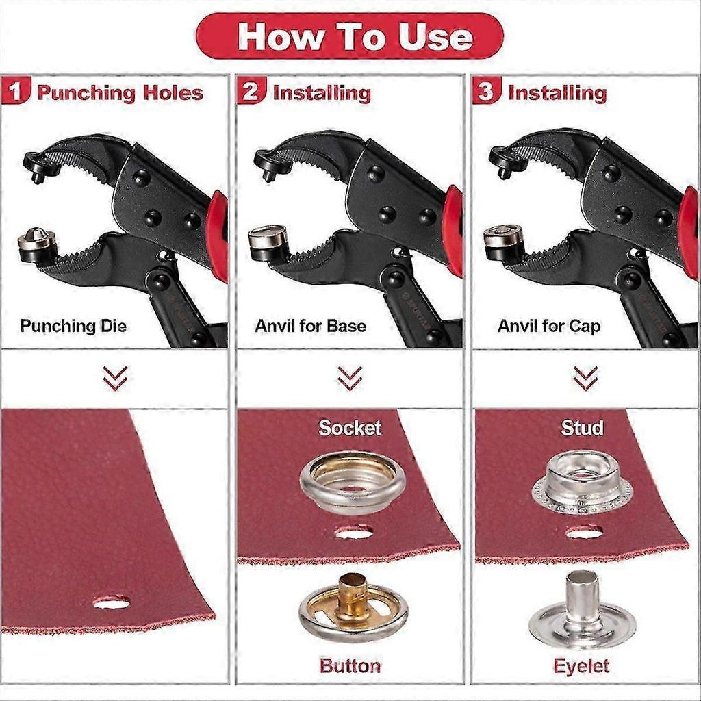 Heavy Duty Snap Fastener Tool Adjustable Snap Button Kit with 3 Dies, for Boat Cover Leather Fabric Cloths DIY