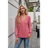 Herbst- und Winter Damenbluse Mehrlagiger V-Ausschnitt Einfarbig Langarm Tops