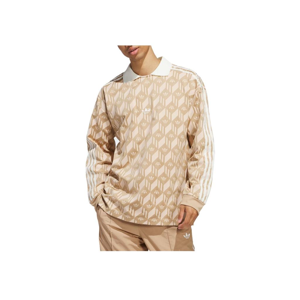 adidas Originales Sencillo Versátil Casual Moda Polo de Manga Larga a Rayas Unisex Polos Arena Cálida JP2098