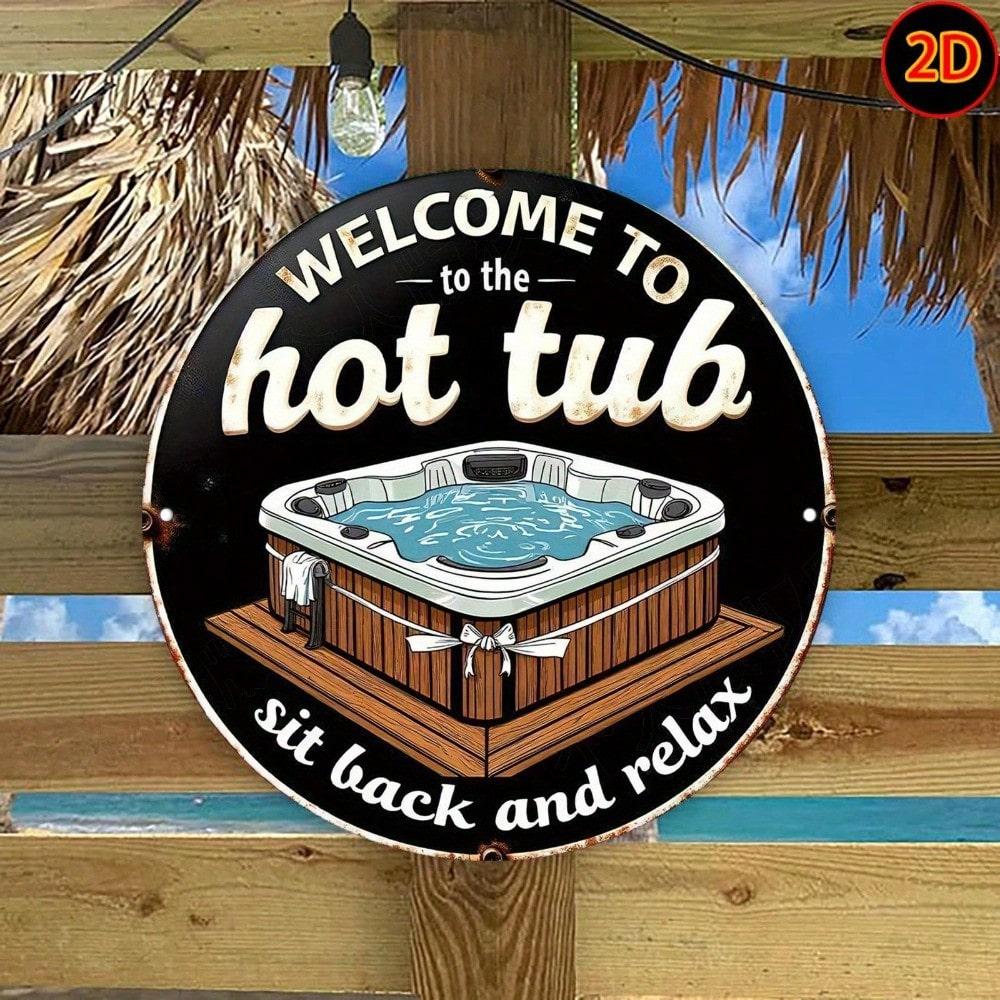 Vintage Hot Tub Metal Wall Art Round Sign Rustic Bathroom Home Decor