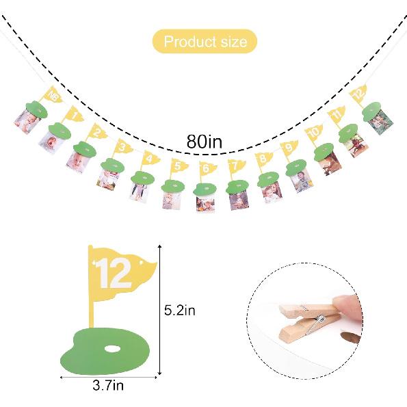 Golf 12 Monthly Photo Banner - Hole In One Milestone Banner, Newborn to 12 Months, Yellow