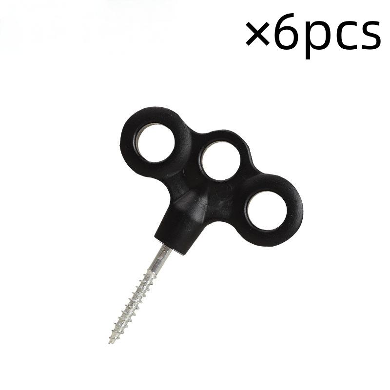 

6 шт. Крючки с винтами, Пряжки для веревки, Колышки для пешего туризма и кемпинга, Колышки для палатки, Светящееся снаряжение для путешествий и активного отдыха, Трехглазковые уличные крепежи для палубной веревки Black