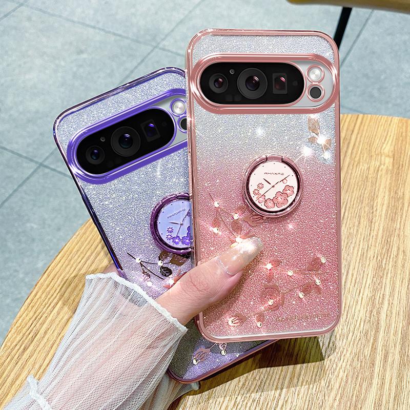 KADEM For Google Pixel 9 Pro XL Cell Phone Case Ring Kickstand Glitter Shockproof TPU Cover
