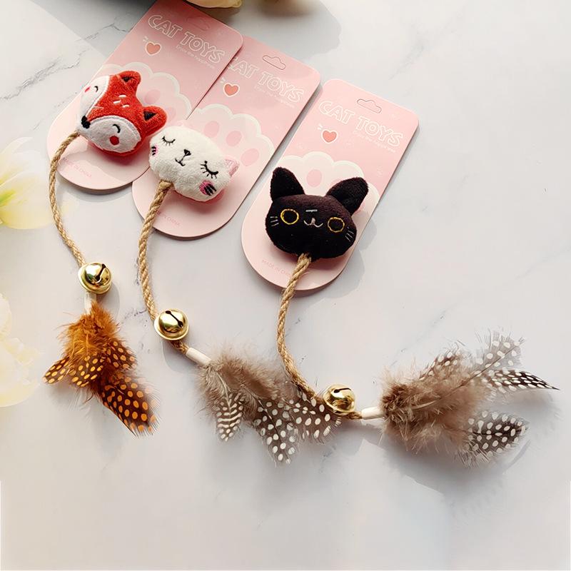 Feather Bell Catnip Teaser Toy with Plushie & Sisal Teething Stick for Kittens