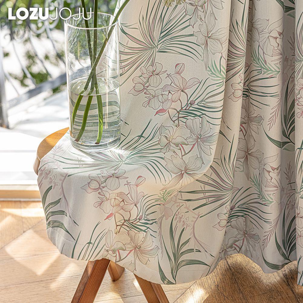 1PC LOZUJOJU Light-colored Blackout Curtains Gentle Green Plant and Floral Printed Curtains for Bedroom Living Room Balcony Window for Home Decor