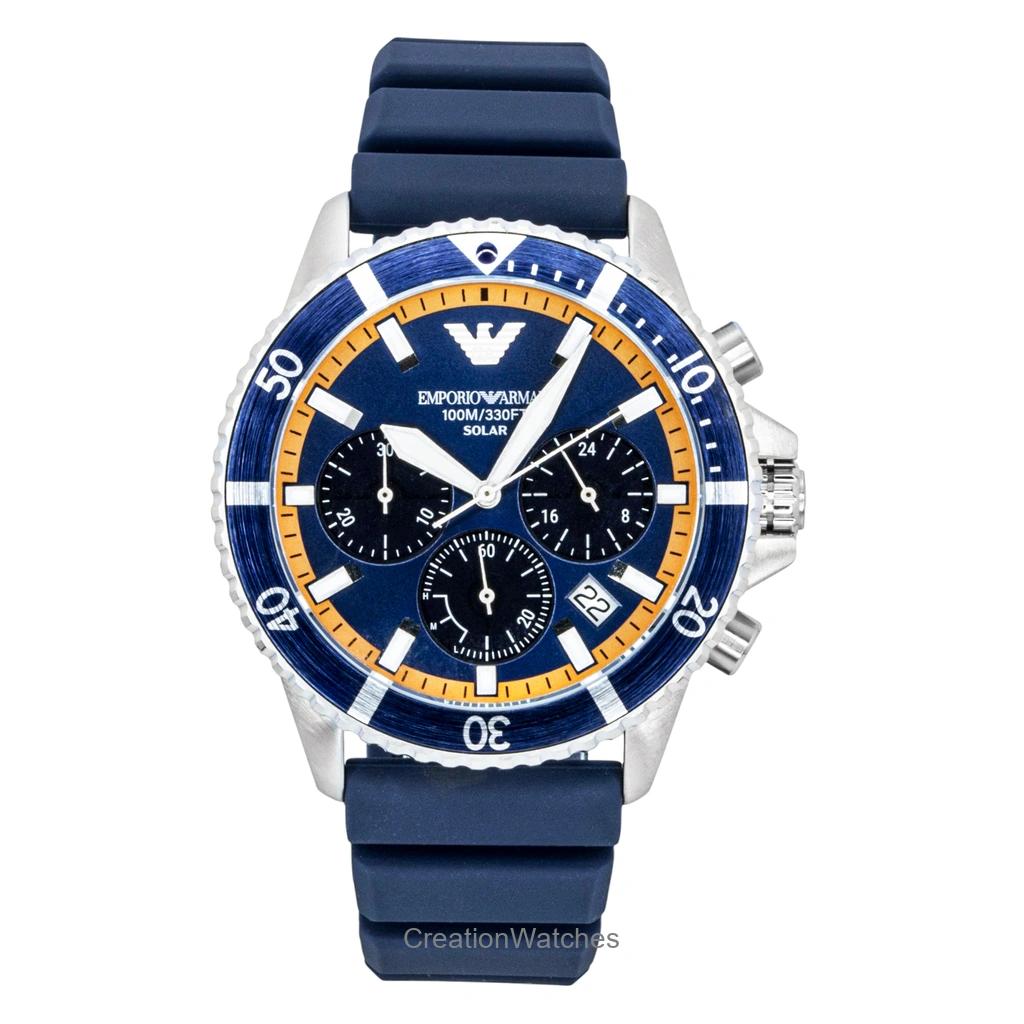 

Emporio Armani World Explorer Chronograph Silicone Strap Blue Dial Solar AR11696 100M Men s Watch синій