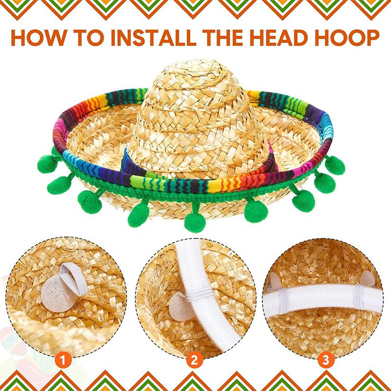 Pet Theme Party Mini Straw Hat Mexican Hat Holiday Cat Puppy Colorful Mini Hat Sombrero Beach Hawaii Style Sun Hat Pet Supplies