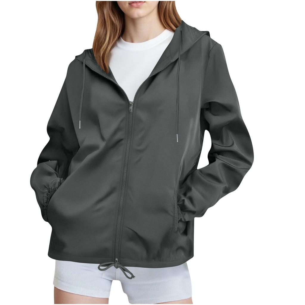 Women Solid Rain Jacket Outdoor Plus Waterproof Hooded Raincoat Windproof