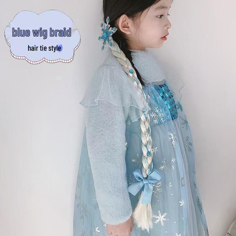 

Elsa Princess Blue Snowflake Wig with Braids and Crown Headband for Kids