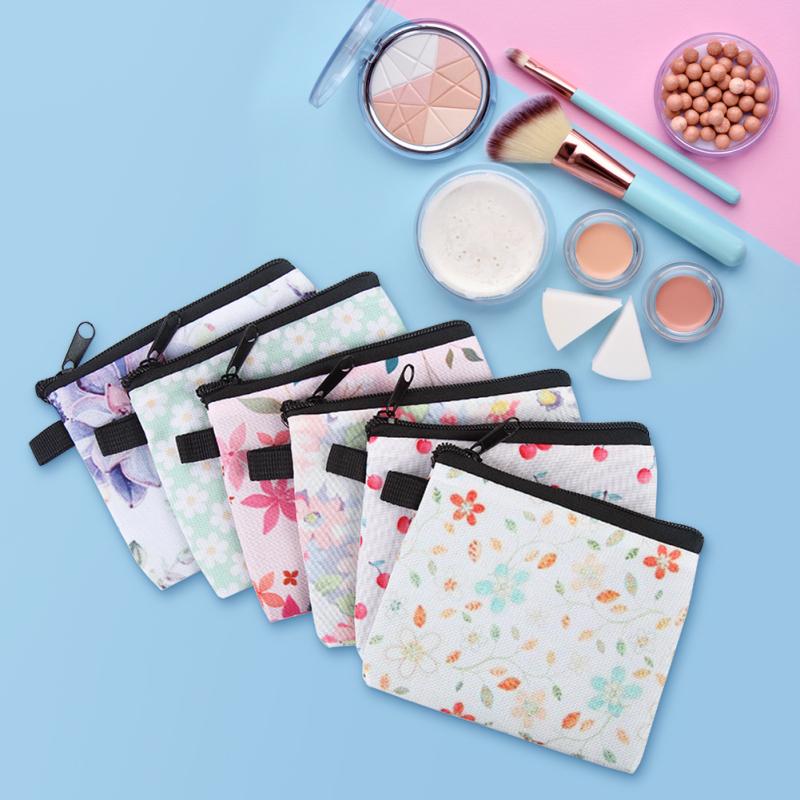 6pcs Coin Purse Floral Printing Fresh Feminine Product Pouch For Women Teens Girls