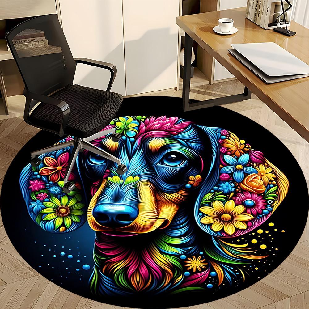 1pc Floral Dog Artwork Chair Carpet for Office, Soft, Non-Slip Polyester Mat, Office, Living Room, Bedroom, Durable Polyester Yy251207119