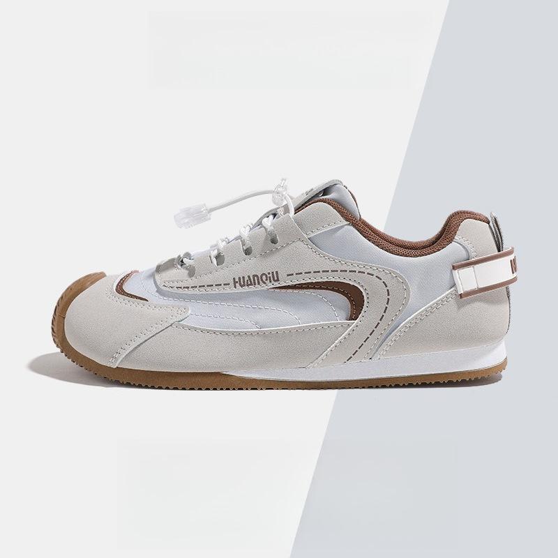 Thick Sole Vintage De-Branded Casual Sports Shoes New Color Block Lace Up Ankle Boots Versatile Genuine Leather White Shoes