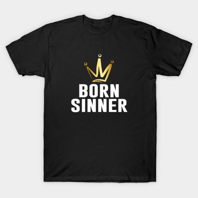 Asian Size Men Black Print T-shirt Born Sinner No-Cut Print Cotton Tshirt M чёрный