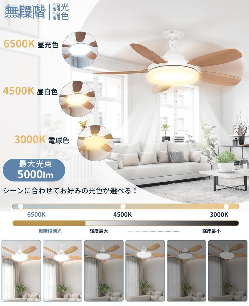ATOPSUN LED Ceiling Fan Stepless Dimming and Color Airflow DC Timer Air Easy No Construction Slim Design for Tatami Mats sq Remote Fall Prevention and