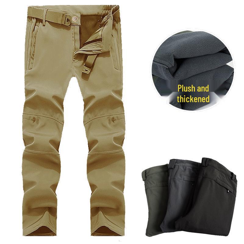 Men's Outdoor Windproof Ski Pants: Winter Fleece-Lined, Cold-Proof, Multi-Pocket Softshell for Mountaineering