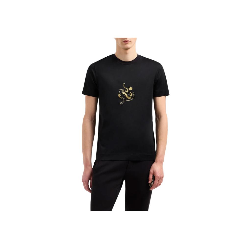 Emporio Armani SS25 Snake Year Limited Edition Snake Embroidery Fitted Short Sleeve Round Neck T-Shirt Men Tops Black EM001702-AF10017-UC001