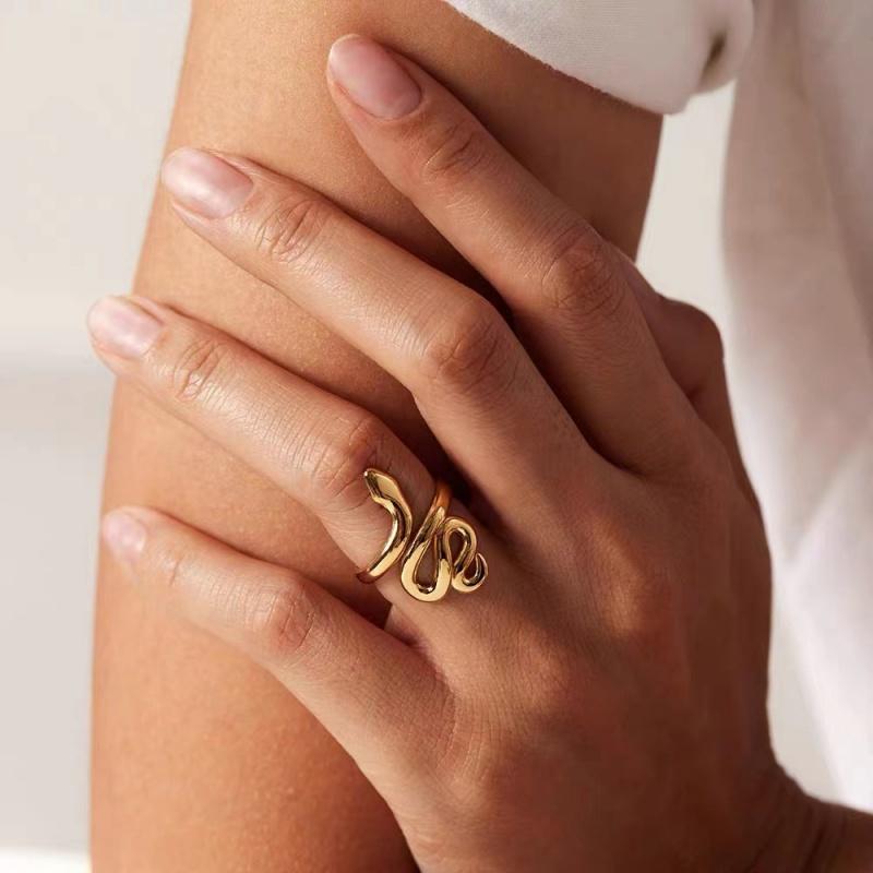 Stainless Steel Metal Snake Rings For Women Men Gold Color Geometric Open Adjustable Ring Vintage Gothic Aesthetic Jewelry Gifts