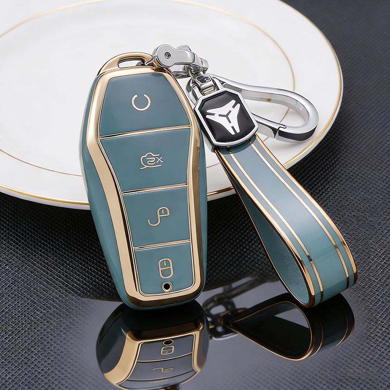 Car Key Case Protect Cover For Byd Qin Plusdmi Atto 3 Han Ev Dolphin Durable 4 Button Tpu Key Case Key Chain Auto Accessories