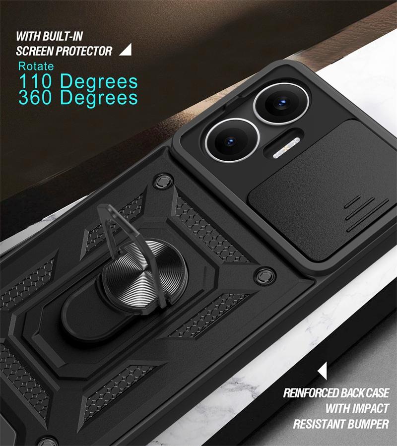 Slide Camera Armor Case For Xiaomi Poco F7 Pro F 7 Ultra M7 Plus 5G PocoF7 M 7 4G Protector Cover Ring Stand Holder Fundas Coque