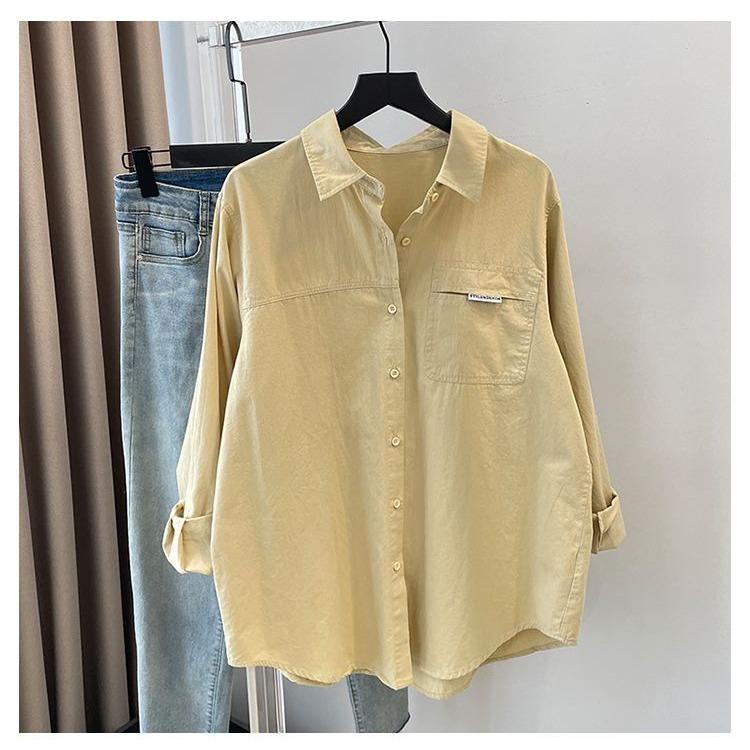 Minimalist Pure Color Shirt Women Long Sleeve Autumn/winter Outfit Design Sense Unique Versatile and Slimming Cotton Outerwear