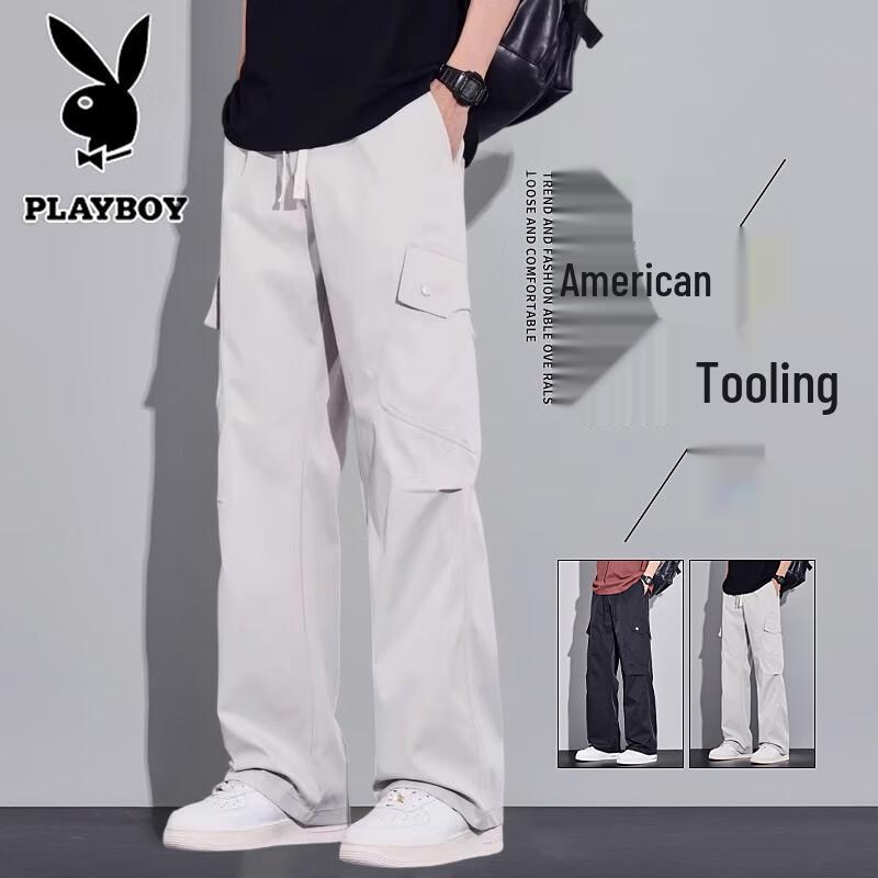 PLAYBOY Men's Loose Straight Fit Casual Cargo Pants