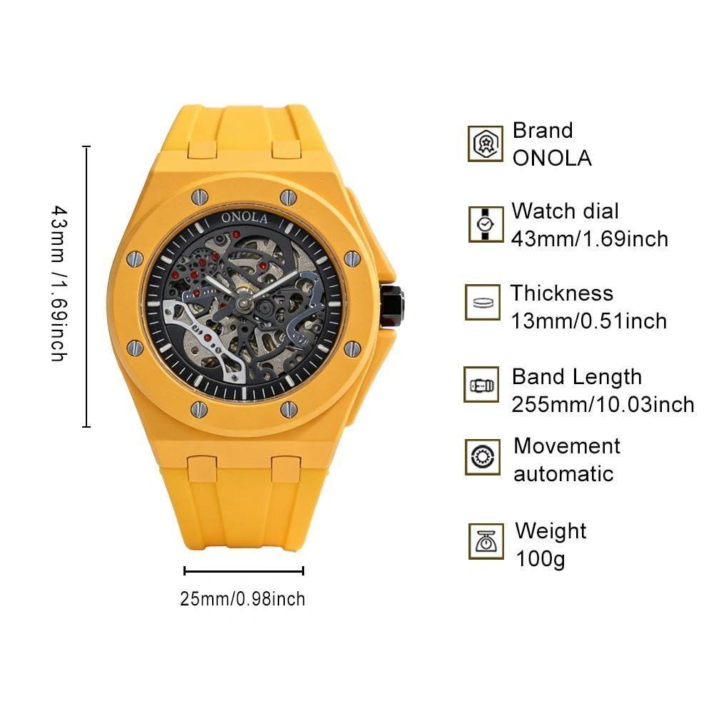 Hollow Automatic Skeleton Watches for Men Sport Visible Mechanical Movement Luminous Watch Waterproof Silicone Strap
