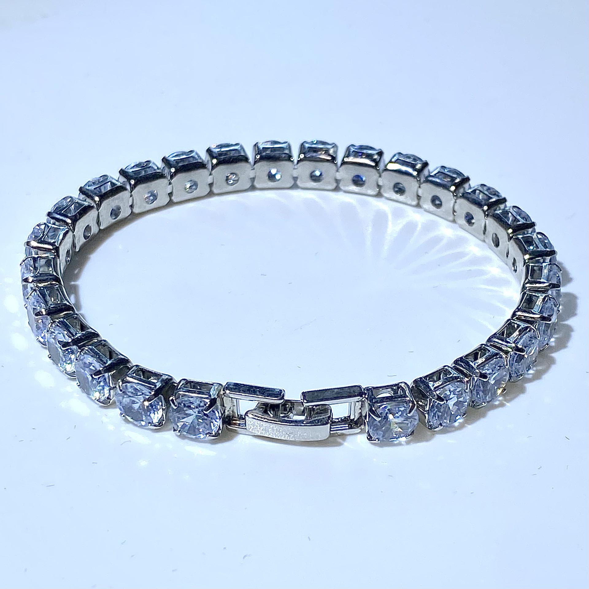 

White Gold-Plated Hip-Hop Tennis Bracelet with Diamond Zircon 6mm