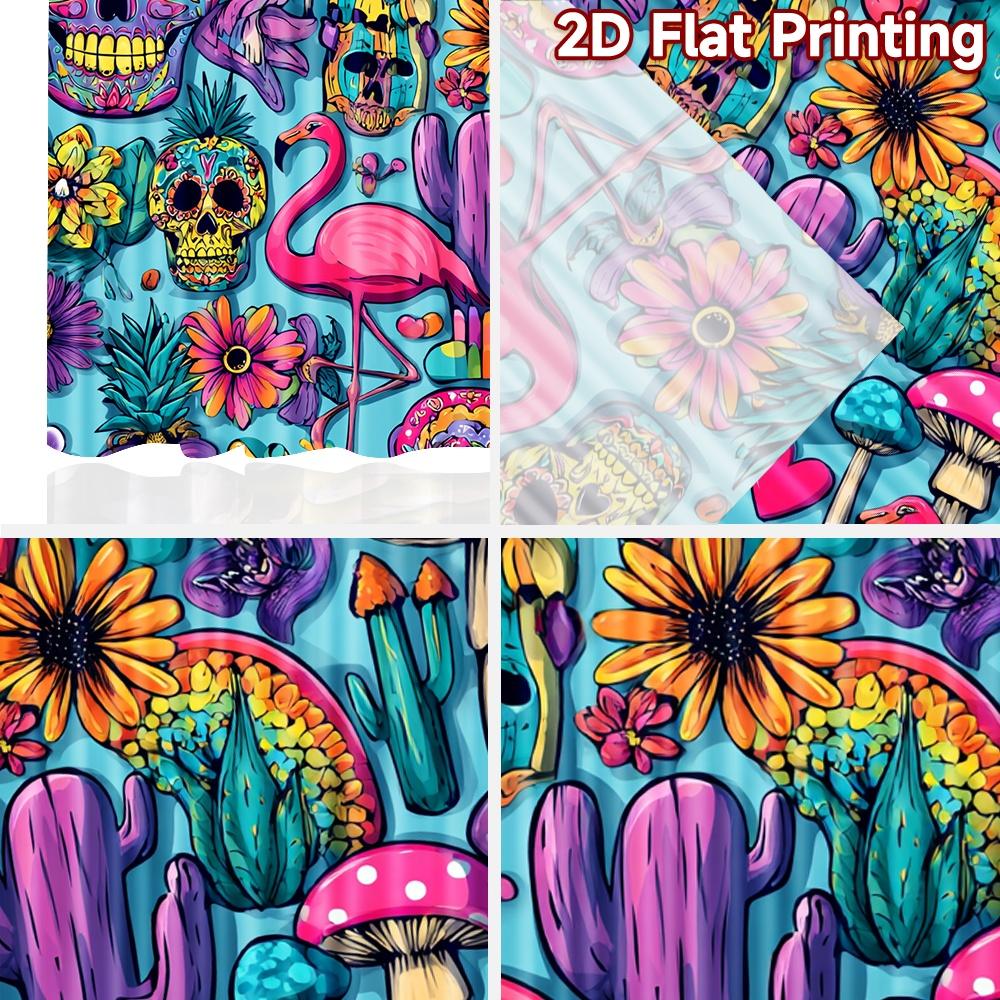 2D Flat Printing 2pcs Curtain Day of the Dead Skulls Flamingos Digital Printed Polyester Drapes Festive Curtains Perfect for