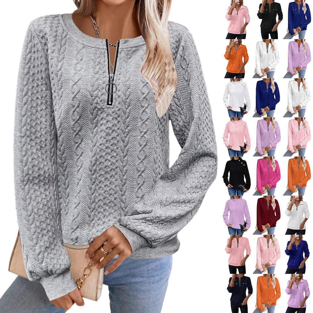 Women's Fashion Long Sleeve Solid Color Casual Collar Zipper Long Sleeve Sweatshirt