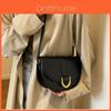 Vintage Pure Color Saddle Bag Women's 2023 Winter New Handbag Stylish Minimalist Casual Shoulder Crossbody Bag