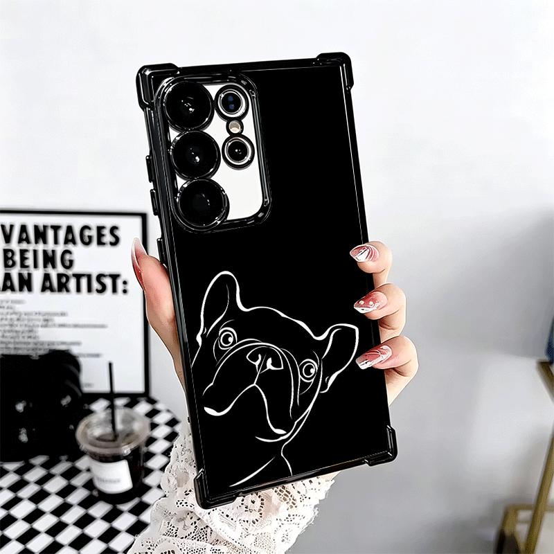 Coque de téléphone avec design Bouledogue Français Noir Placage Pour Samsung Galaxy S24 S25 FE S26 Edge S23 Ultra S22 S21 Plus S20 Anti-Chute Airab