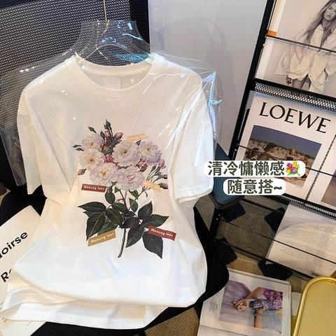 Summer loose women s floral print thin short-sleeved t-shirt women s ins trendy women s clothing big fairy temperament M белый