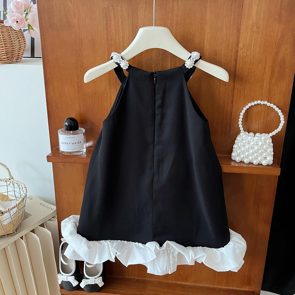 Summer Girls Black Princess Camisole Dress Stylish And Cute Sleeveless Party Gown For Kids Fashionable Children Clothing