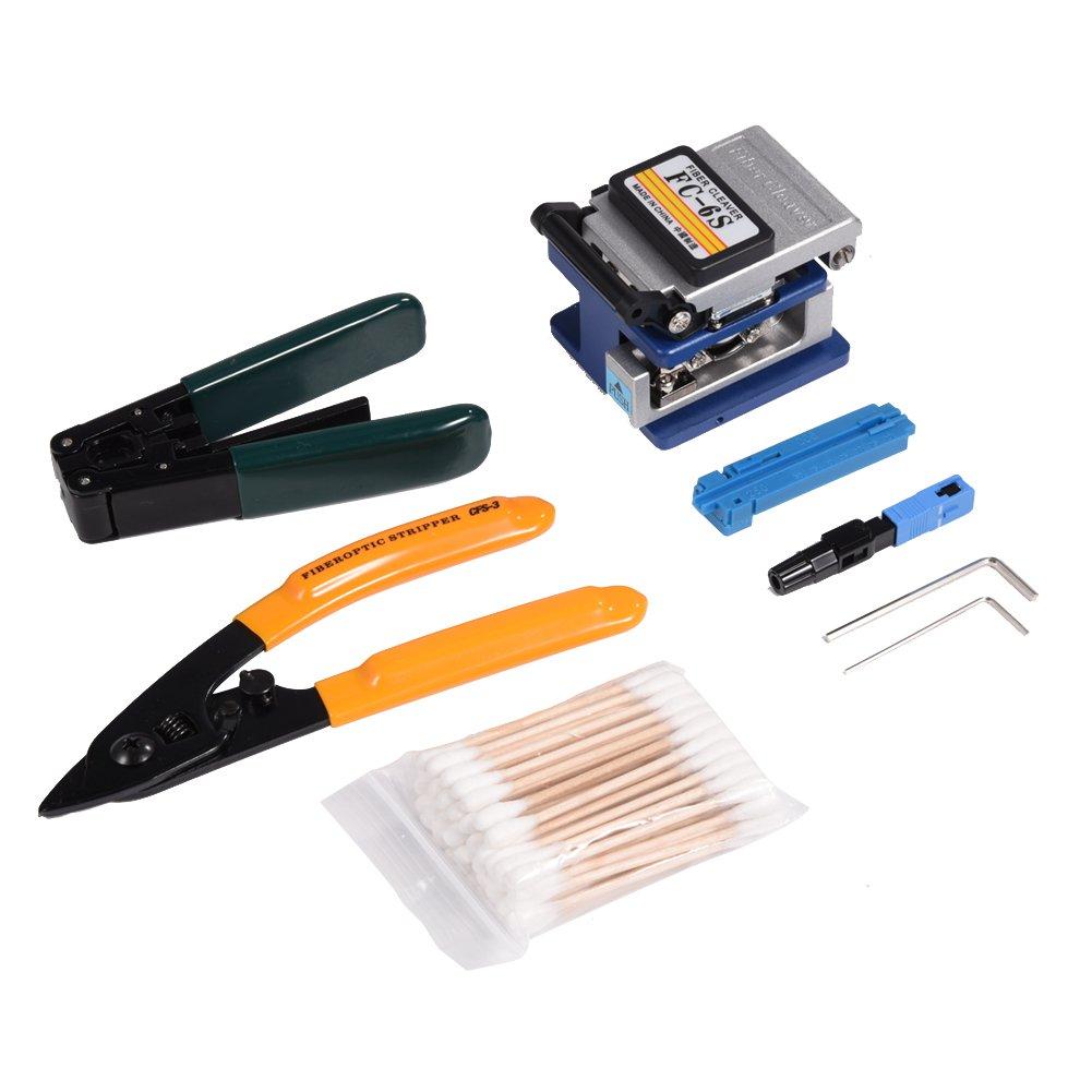 

Akozon FTTH Fiber Optic Tool Kit: Splice and Stripping Tool Kit Set with Fiber Cleaver FC-6S