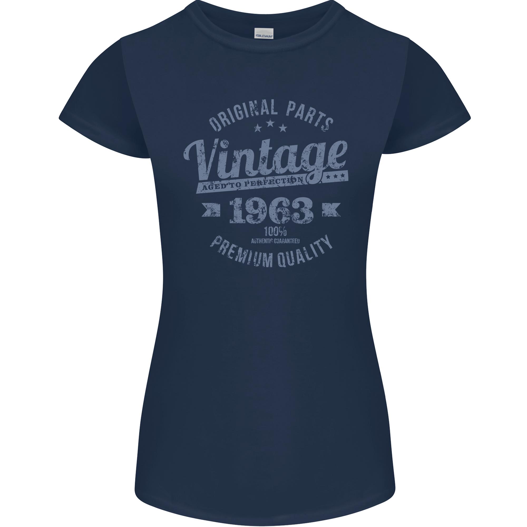 Vintage Year 63rd Birthday 1963 Unisexs Petite Cut TShirt Navy Blue S
