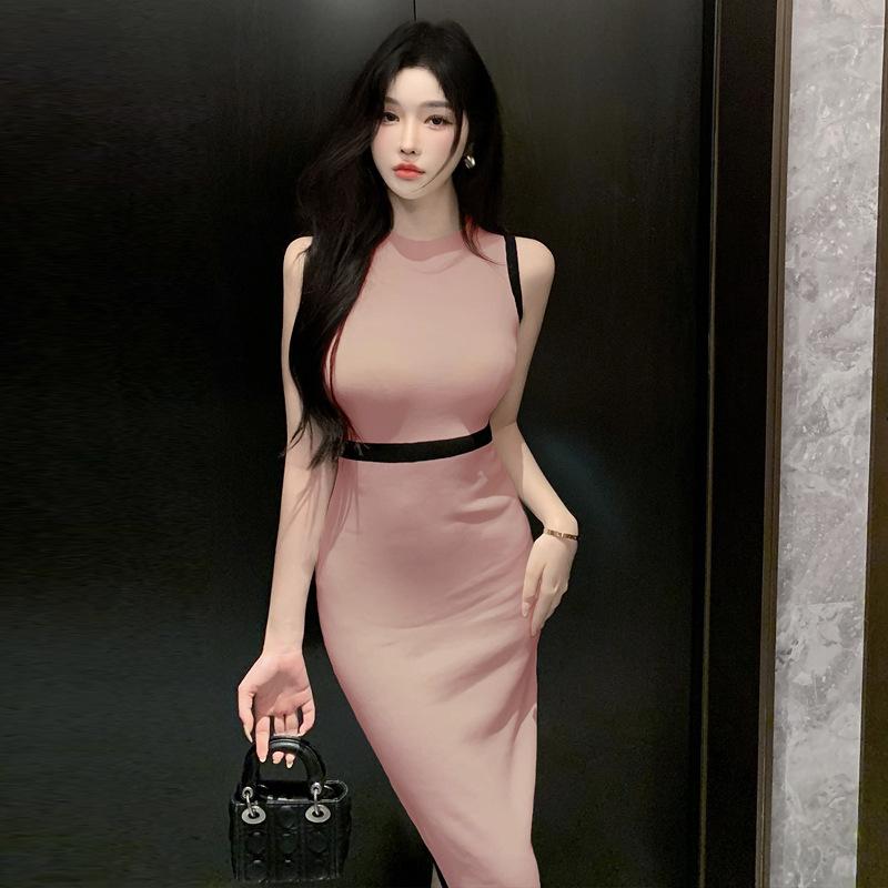 

Женское платье-жилет в стиле французский темперамент с плетением облегающее платье one size fits all розовый