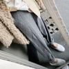Women Harem Pants Elastic High Waist Adjustable Drawstring Knitting Pants Solid Color Loose Fit Rhombus Texture Long Trousers