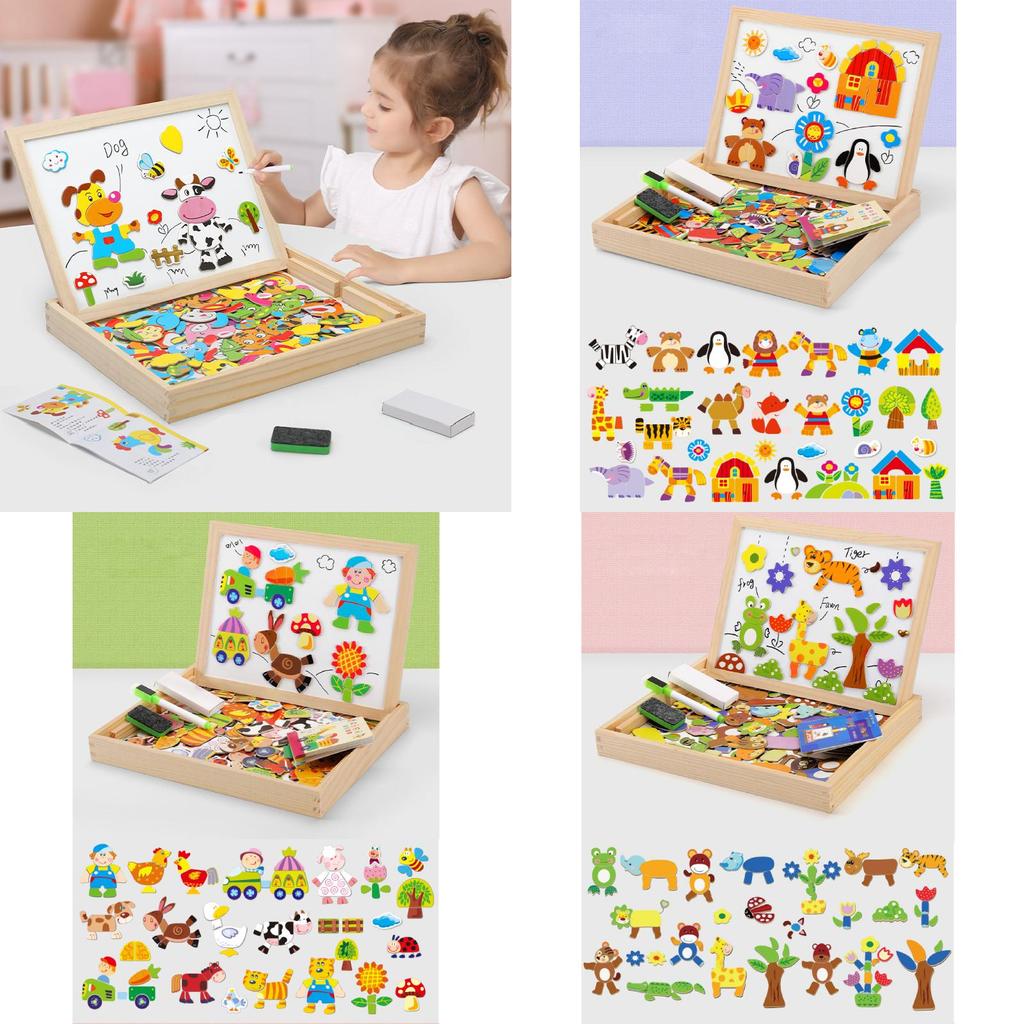 Cow Tiger Wooden Rabbit Animal Farm Theme Magnetic Puzzle Board Children Toy