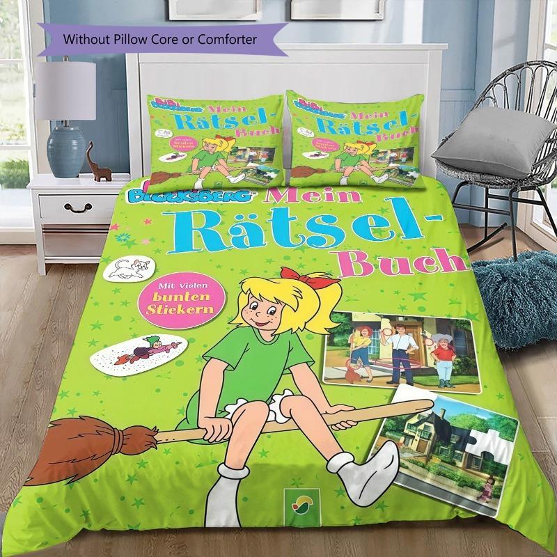 Bibi Blocksberg Cartoon Duvet Cover Set, Cute Witch Bibi & Papa Print Kids Bedding With 2 Pillowcases, No Comforter, Bedroom Decor Gift