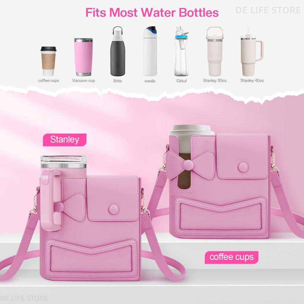 PU Leather Women Crossbody Bag With Adjustable Strap Portable Shoulder Bag Outdoor Water Bottle Handbags For Stanley Cup 40 oz