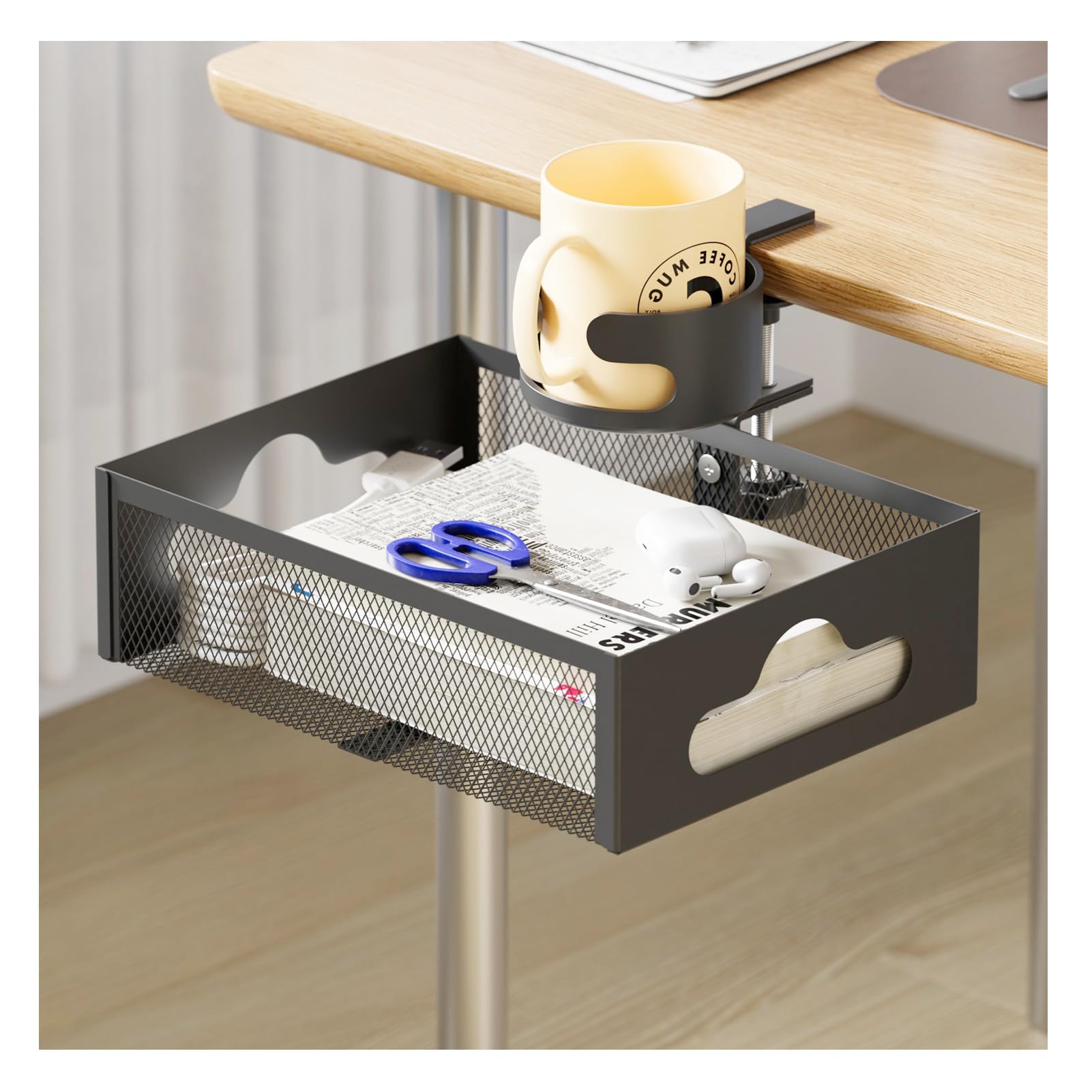 ELECTRO-WEIDEWORLD Under-Table Storage Rack 360-Degree Rotating Drink Holder Clamp-On Design No Drilling Required Under-Desk Drawer Add-On 5180₽