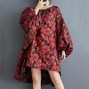 Long Sleeve Plus Size Jacquard Vintage Floral New In Dresses for Women Casual Loose Midi Spring Autumn Dress